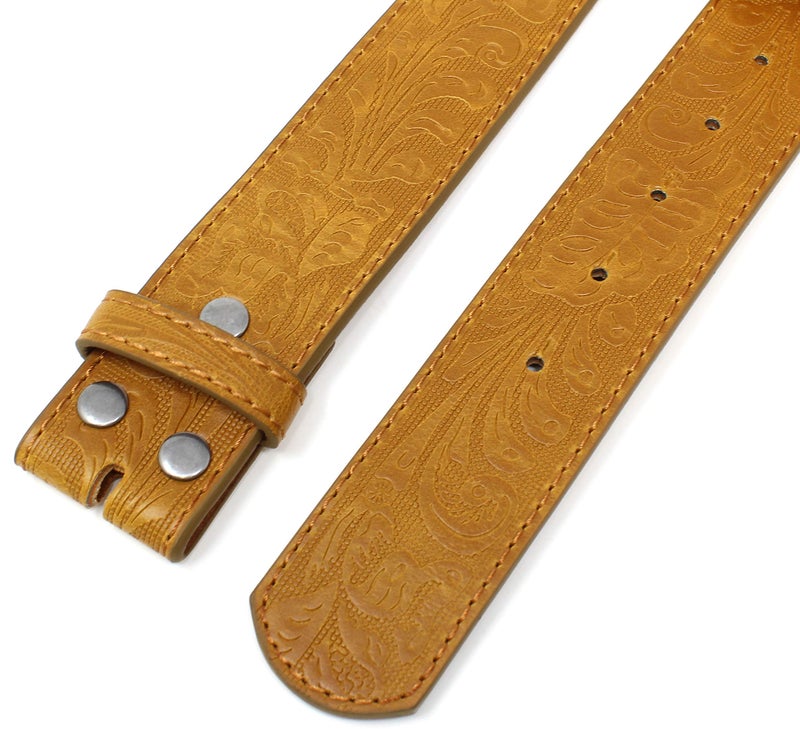 BC Belts Western Leather Belt Strap - 1.5â€ Wide Embossed Scrollwork for Men & Women Cowboy/Cowgirl (Tan-L) - Image 4